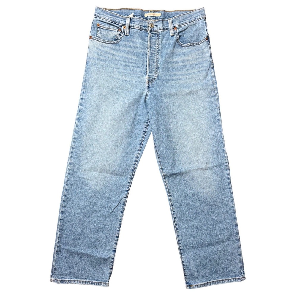 Levis Ribcage Straight Ankle Jeans Womens 32 Light Wash High Rise Button Fly